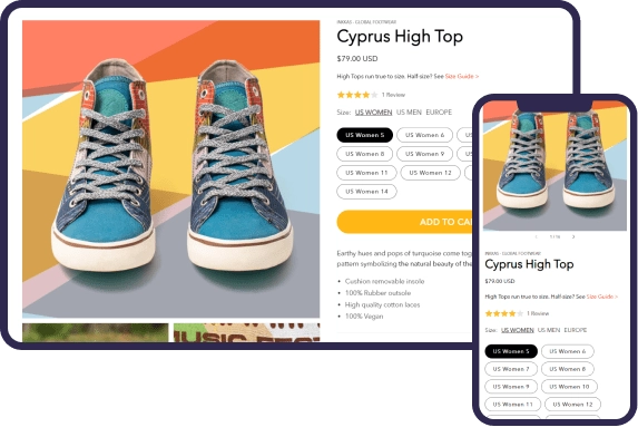 A Pair Of Blue Sneakers Displayed On An Ecommerce Site.